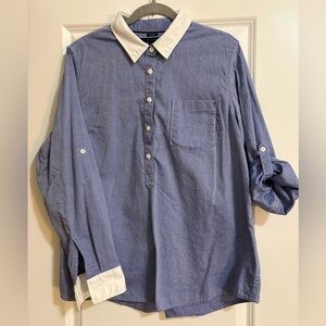 Tommy Hilfiger Blue Button-Front Shirt with White Collar - Classic Casual